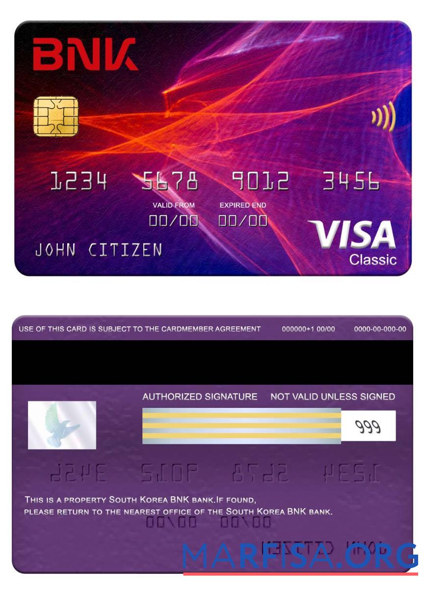 Realistic South Korea BNK bank visa classic card example